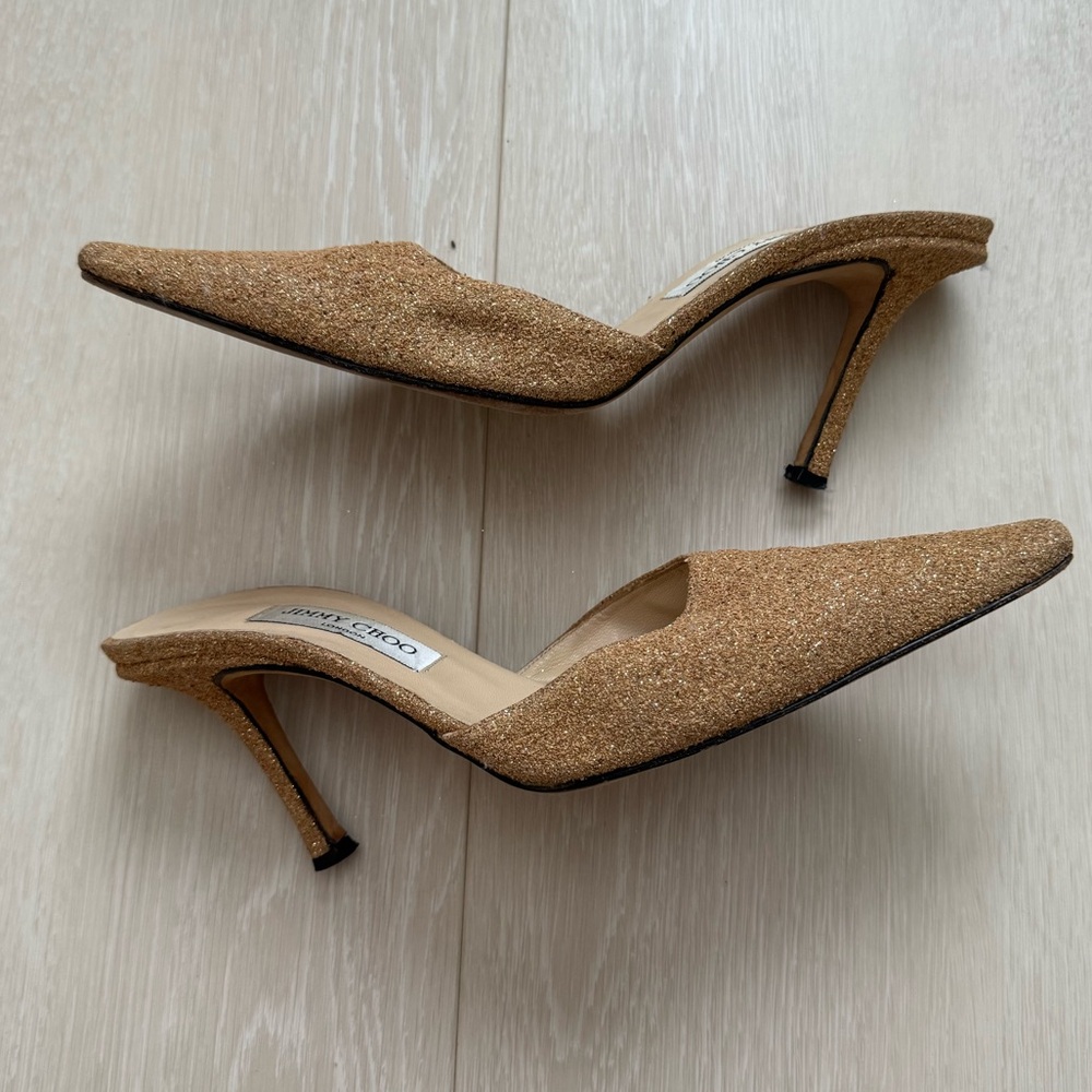 Jimmy Choo Glitter Gold Closed Toe Heels with Dust Bag - Picture 9 of 14